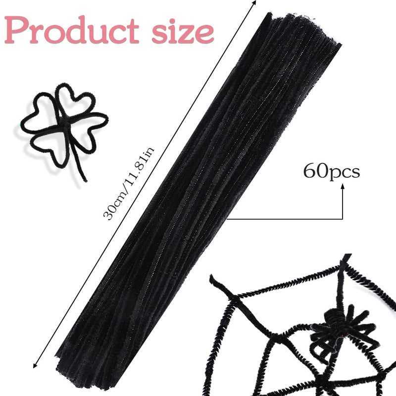 Veroave 60 Pieces Black Pipe Cleaners Pipe Cleaners Chenille Stem Art Pipe Cleaners for Creative Home Decoration Supplies  Arts and Crafts Project Christmas Valentine's Craft Pipe Cleaners - Image 2